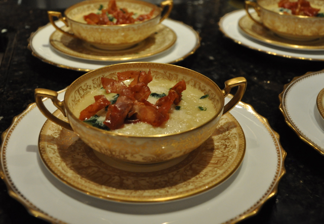Cauliflower Soup with Crispy Prosciutto and Parmesan