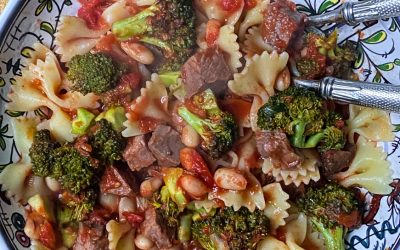 Pasta with Roasted Broccoli, White Beans and Tomatoes