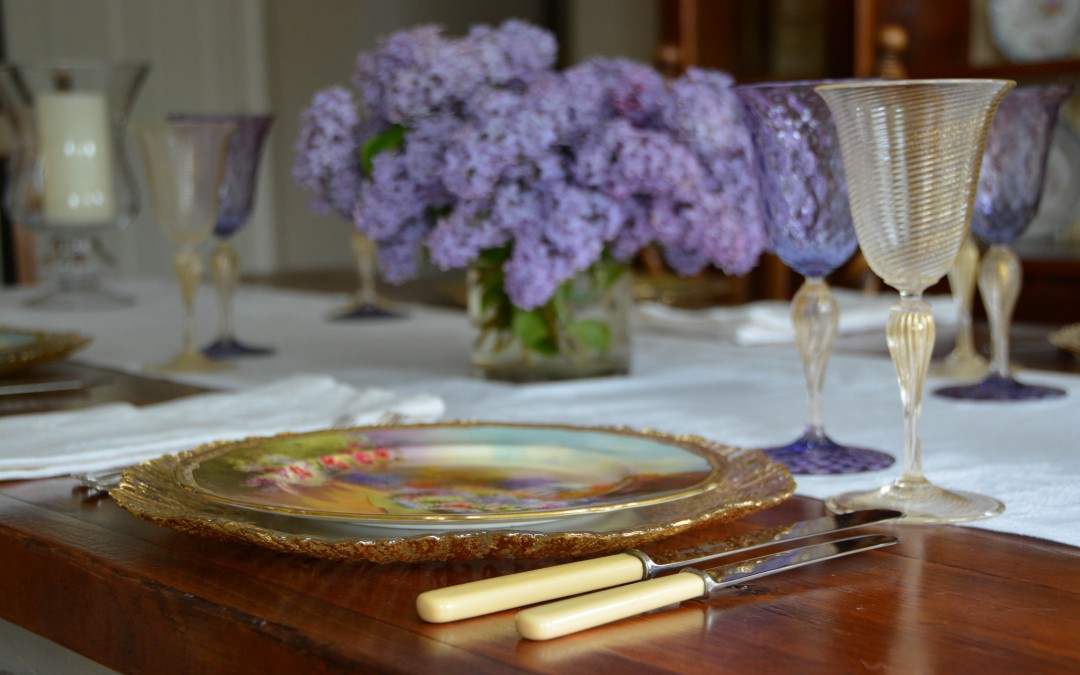 Hand Painted Garden Plates with Amethyst Venetian