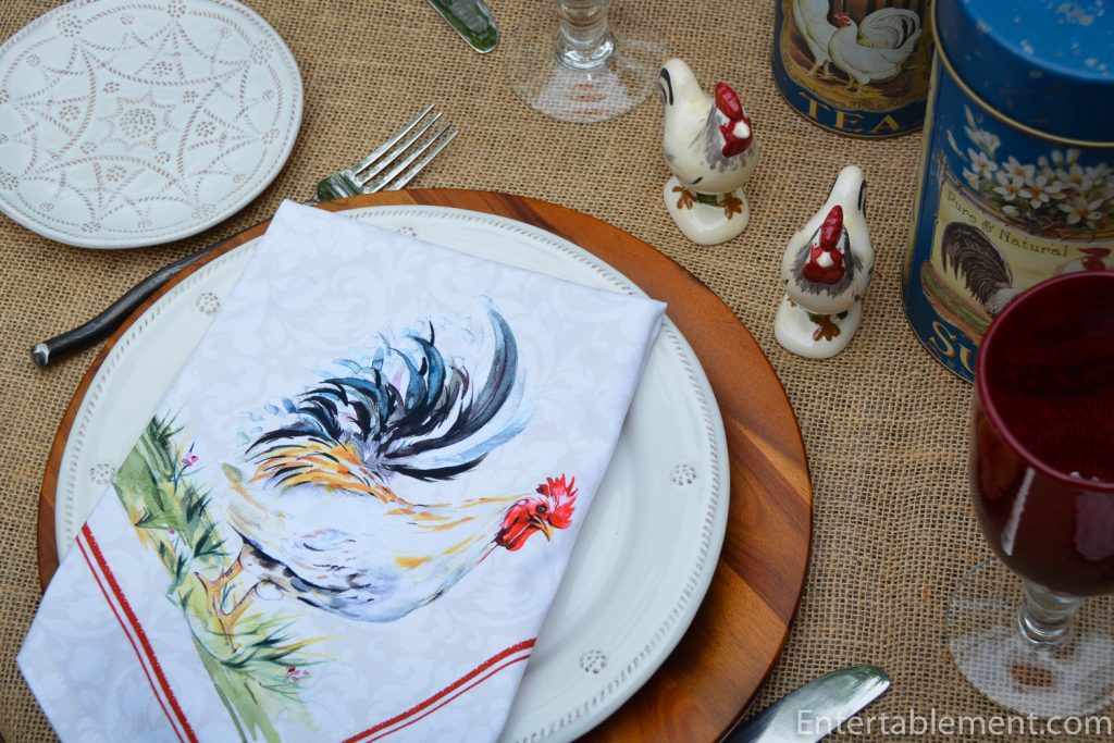 Rooster napkin salt and pepper shakers
