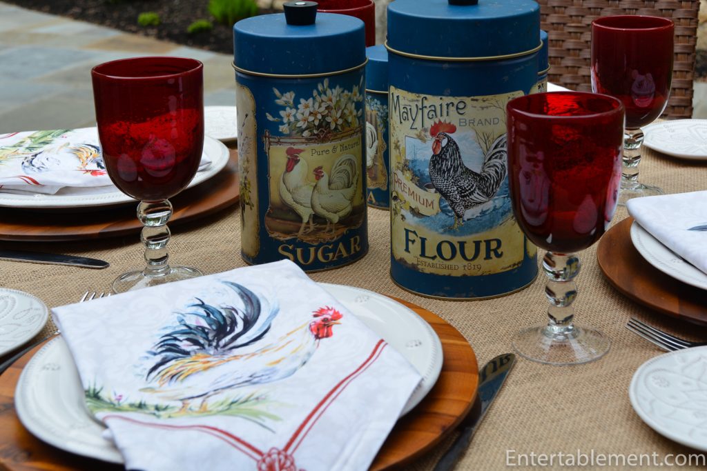 table set with rooster theme