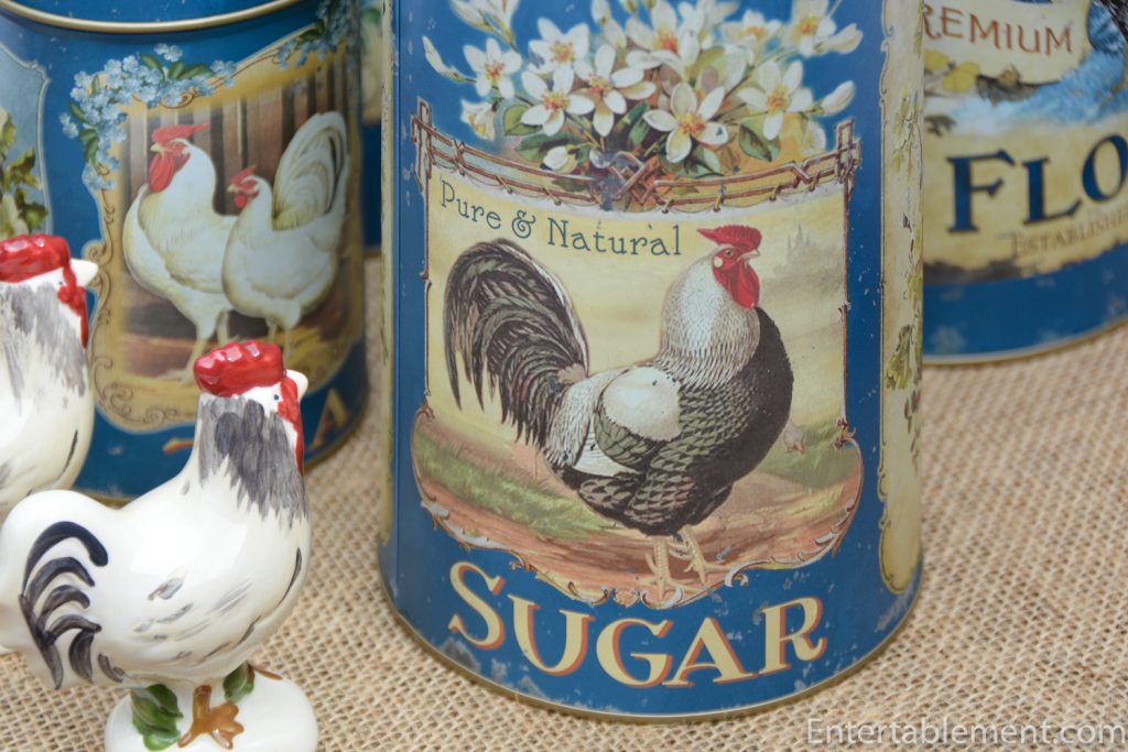 One rooster on French Blue canister