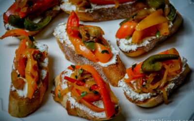 Herbed Goat Cheese Crostini with Caramelized Peppers