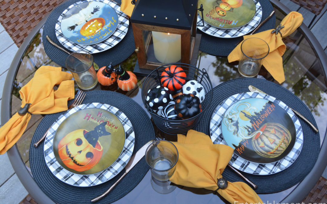 Vintage Halloween with Black Cats and Pumpkins