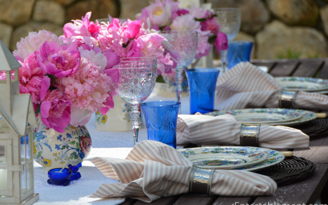 Peonies Dance with Strathmore Blue Ironstone by Mason’s