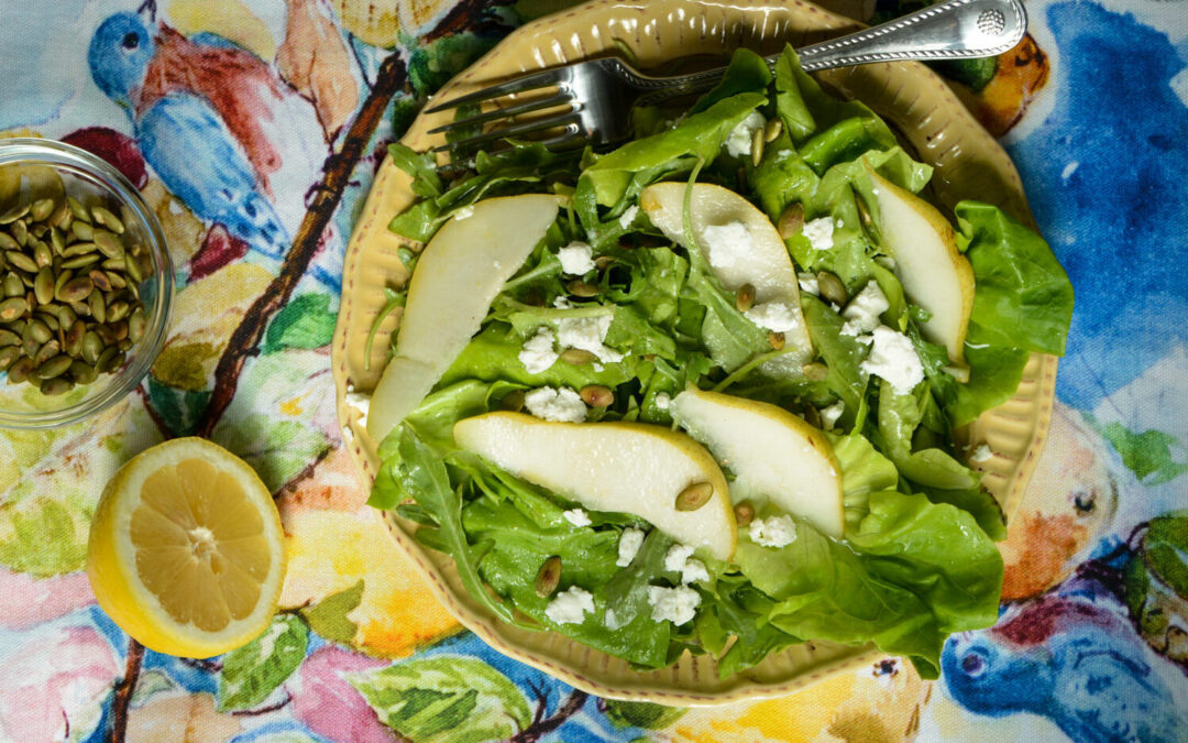 Bibb Lettuce, Arugula and Pear Salad with Chèvre and Pepitas